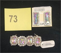 Iridescent Bracelet & Clip-On Earring Set