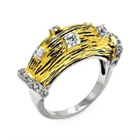 Sterling Silver  Rhodium Gold Plated Crystal Ring