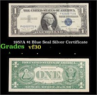 1957A $1 Blue Seal Silver Certificate Grades vf++