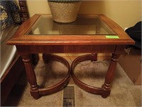Pecan with glass insert end table 21x27x22