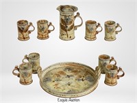 David Batz Art Pottery Water Pitcher Set with Cups