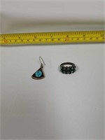 Sterling silver turquoise ring & single earring-