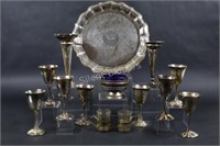Silverplate Vases, Tray & Stemware Goblets
