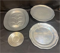 4 Vintage Silverplate / Pewter Trays & Dishes