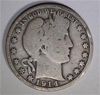 1914 BARBER HALF DOLLAR, VG