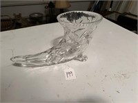 Vintage Beyer Cut Crystal Cornucopia Vase