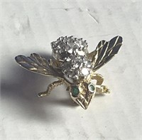 14k gold bee pin with 19 diamonds, 6.7g