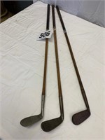 3 antique wood shaft golf clubs