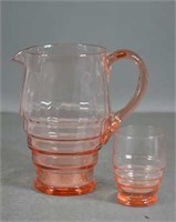 Pink Depression Glass Pitcher & 1 Cup