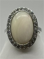 Sterling Silver Mother of Pearl & CZ Fancy Ring