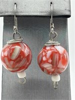 Sterling Silver Red Art Glass Mosaic Earrings