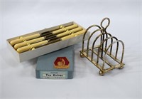 English Silver Plated Toastrack and Tea Knives