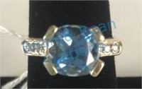 14k Diamonds & Blue Stone Ring sz 6 1/2