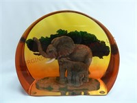 Vintage Elephant & Baby Acrylic Paperweight