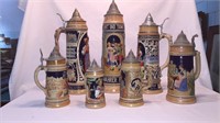 7 GERMAN STONEWARE BEER STEINS