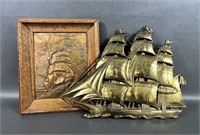 Vtg Syroco Pirate Ship Wall Plaque & Copper Art