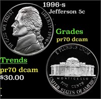 Proof 1996-s Jefferson Nickel 5c Grades GEM++ Proo