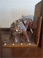 Wooden Elephant Bookends w/ Inlay- One w/ Tusks