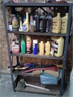 Metal Shelving unit and car care supplies