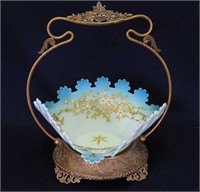 Decorated Satin Glass tri cornered bowl in brides