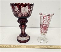 Beautiful Ruby Cut-to-Clear Etched Glass- No