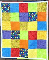 COLORFUL SQUARES HAND MADE SCRAP QUILT 43"X51"
