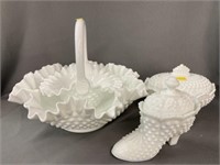 (4) Pieces Fenton and Unsigned Hobnail Milk Glass