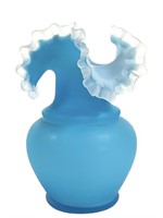 Mt Washington Cased Satin Blue Glass Vase