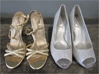 BB Platinum Gold & Bandolino Silver Heels Open Toe