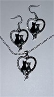 New 3 pc cat love jewelry set. Heart shaped