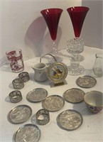 Crystal Red Champagne Flutes, Mini Tin Plates