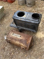Cast-Iron Stove & Vintage Dispenser