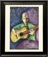 Signed Abstract Chalk Art - Guitarist