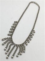Silver Tone Costume Necklace W Clear Stones