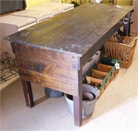 Oak work bench table, 72" x 31" x 33"