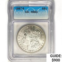 1887-S Morgan Silver Dollar ICG MS63