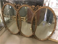 Vintage Triple Oval Wall Mirror - Partial Gilt