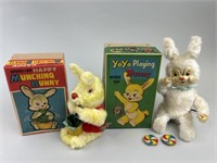Japan Tin Wind-Up Mohair Bunny Toys.