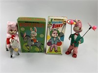 Japan Tin Mohair Wind-Up Bunny Toys.