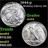 1944-p Walking Liberty 50c Grades Choice Unc