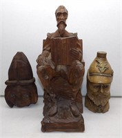 Large Carved Wood Bookend, Marvin Schmits & Other