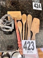 Vintage Wooden kitchen utensils & cookie cutter