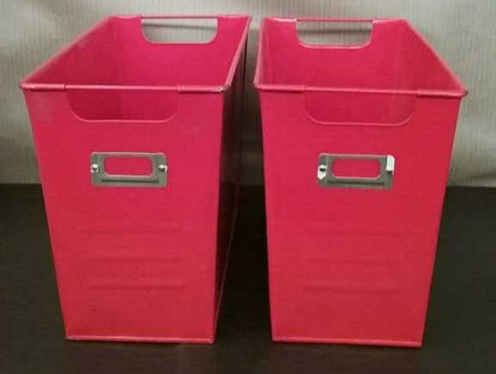 2 Red Metal Storage Bins/Waste Baskets