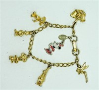 Vintage Gold Tone Disney Charm Bracelet