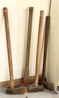 Sledge hammer, pick & (2) splitting mauls