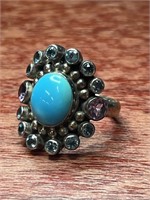 Sterling Silver .925 Turquoise Blue Multi-Gem Ring