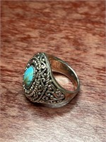 Sterling Silver .925 Turquoise Stone Ring Size 10