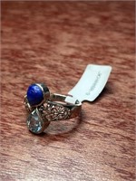 Sterling Silver .925 Blue Lapis & Aqua Stones Ring