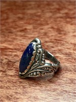 Sterling Silver .925 Dark Blue Teardrop Stone Ring