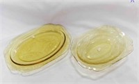 Yellow Amber Federal Glass Square Rimmed Serving